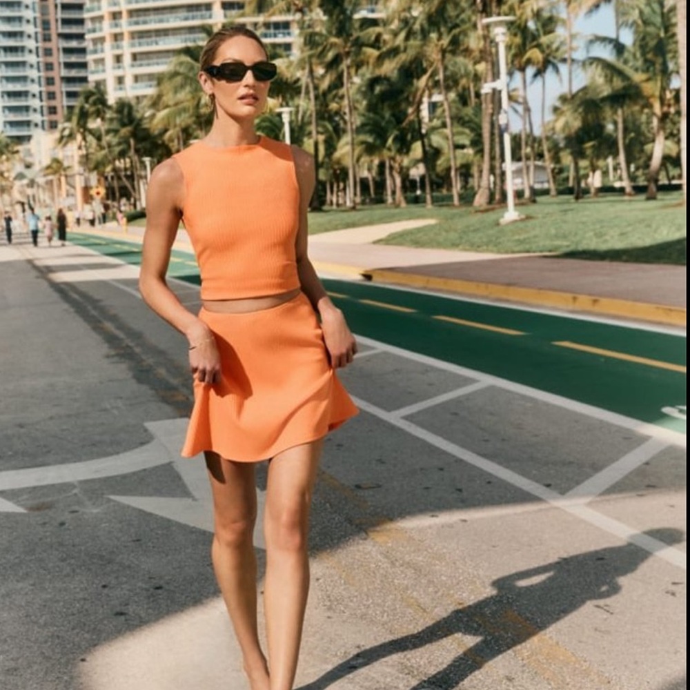 Reformation Orange Andres Shirt and Skirt Set  Size Small